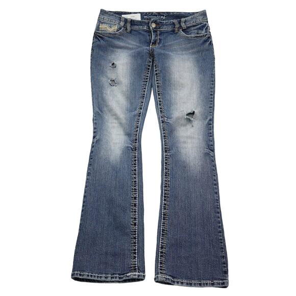 Maurice Pants Womens 10 Blue Bootcut Low Rise Medium Wash Button Zip Denim Jeans - Picture 1 of 16